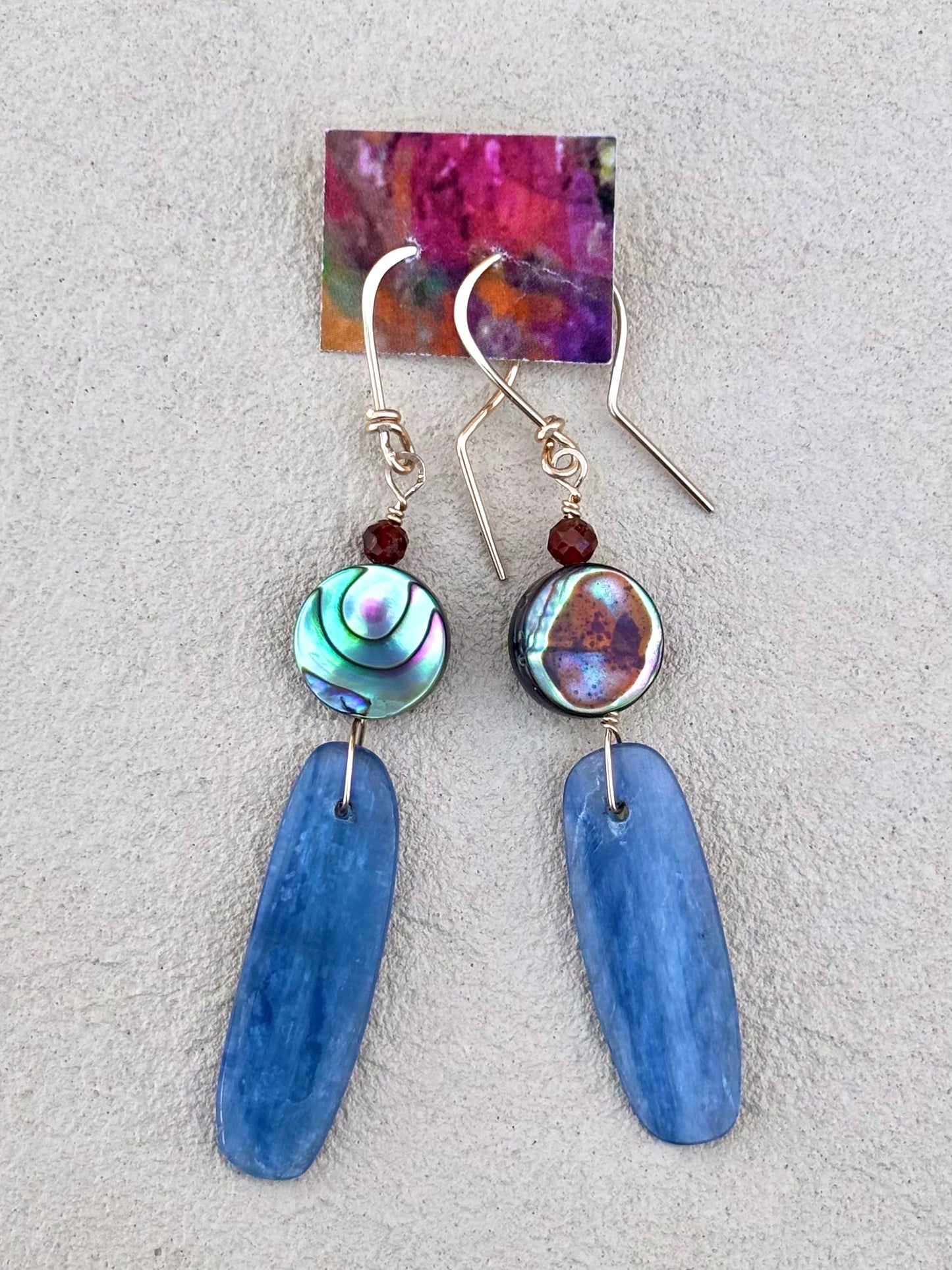 14K GF Abalone Shell Earrings Elise Peters Inventory Kyanite Garnet and Abalone