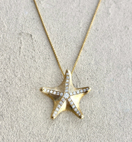 14K Gold Sea Star Necklaces Michiko Inventory 14K Yellow Gold - Satin Brushed on 16" chain