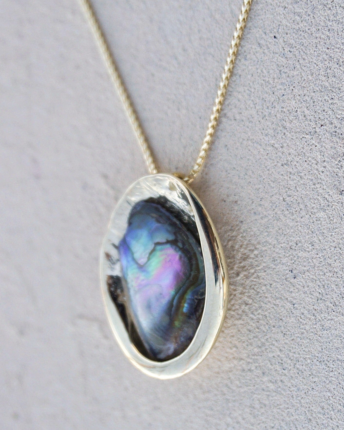 14K Yellow Gold Abalone Shell with Rare Green Abalone Pearl Pendant Michiko Inventory