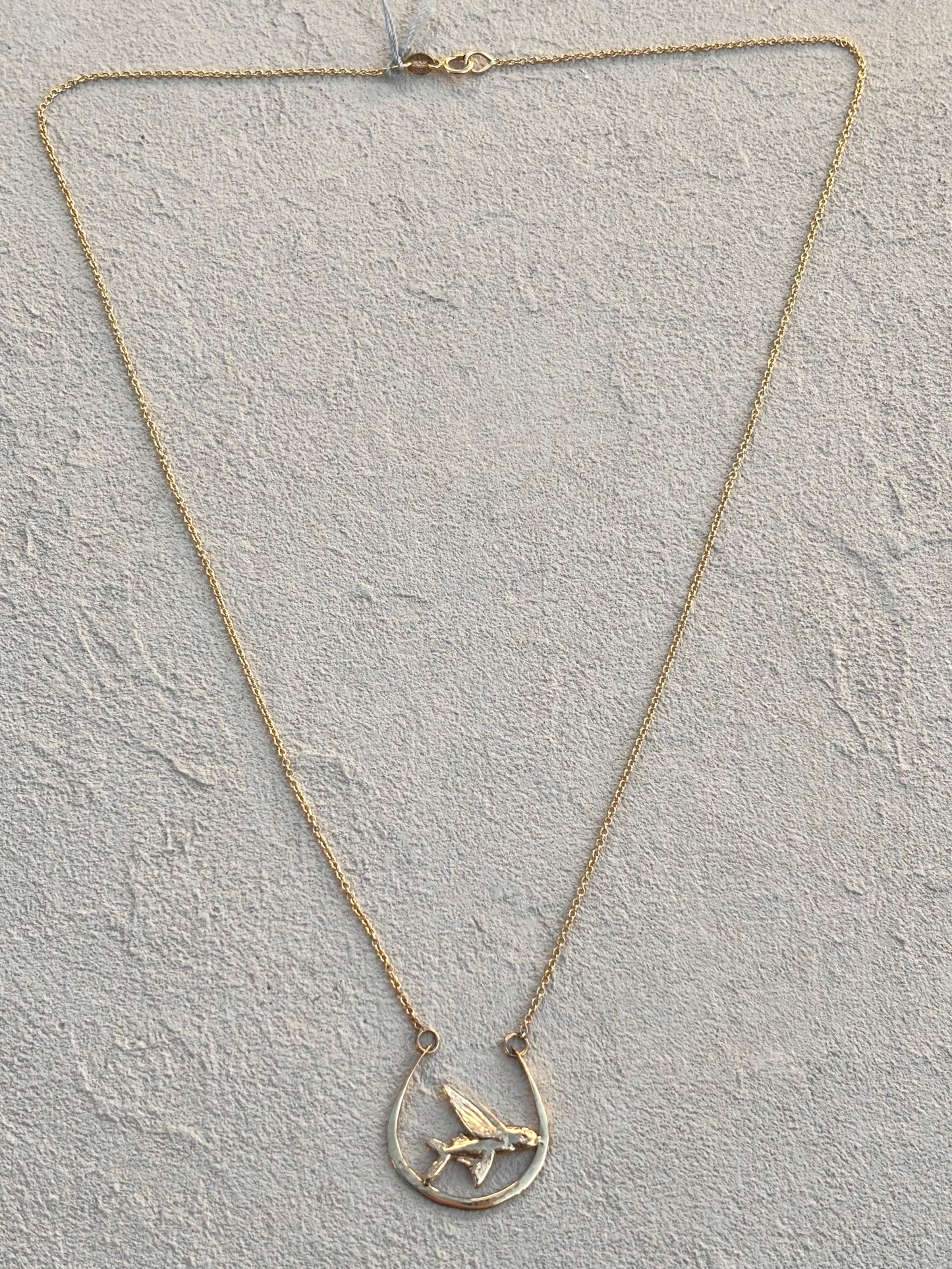 14K Yellow Gold Flying Fish Half Circle Necklace Michiko Inventory