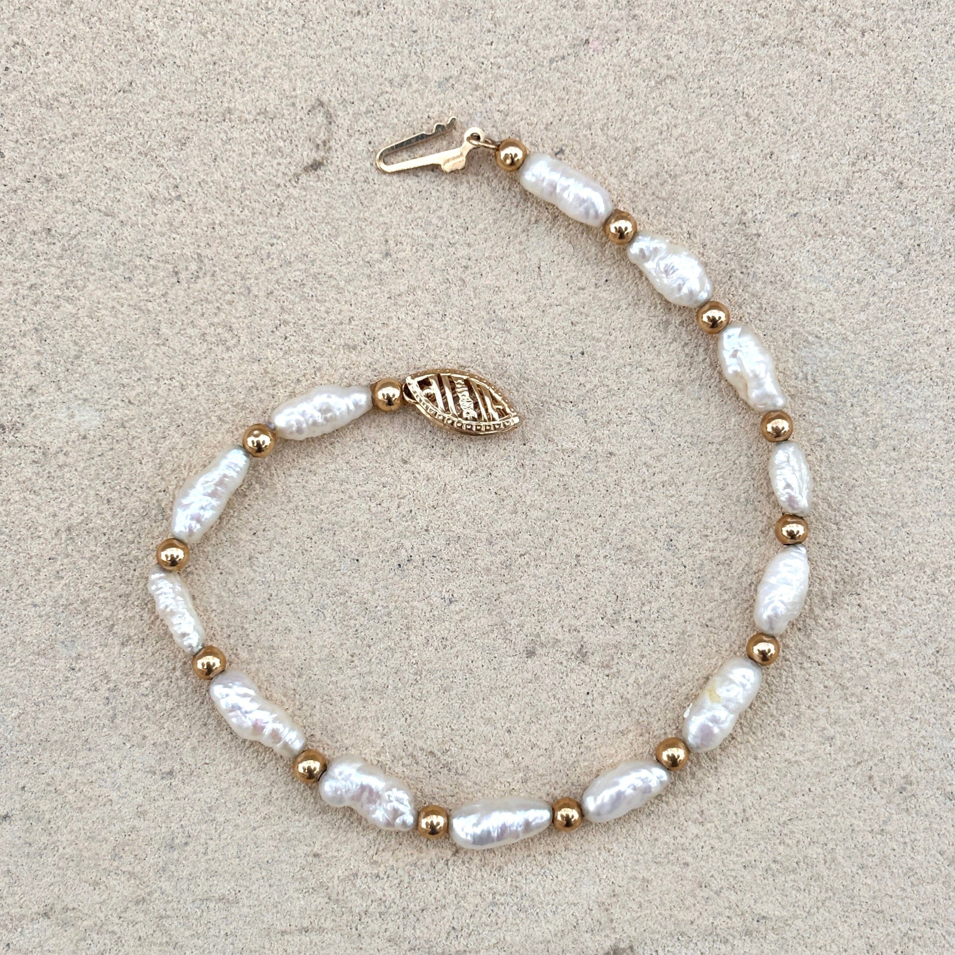 14K Yellow Gold Fresh Water Pearl Bracelet Afishinados Inventory