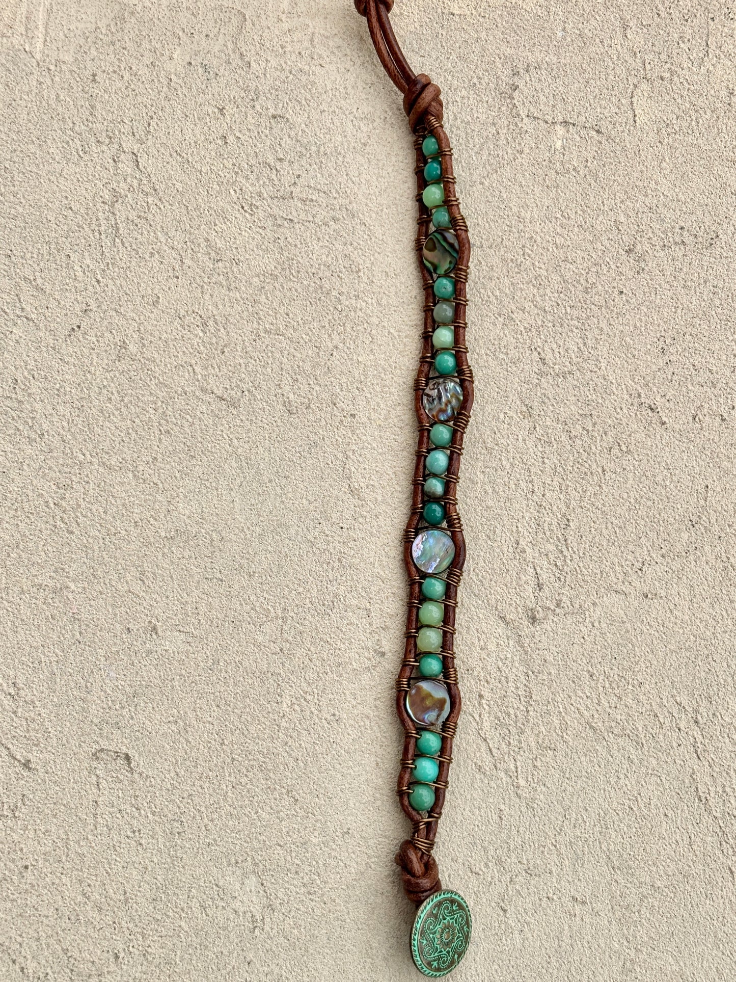 Abalone Shell and Stone Leather Wrap Bracelets
