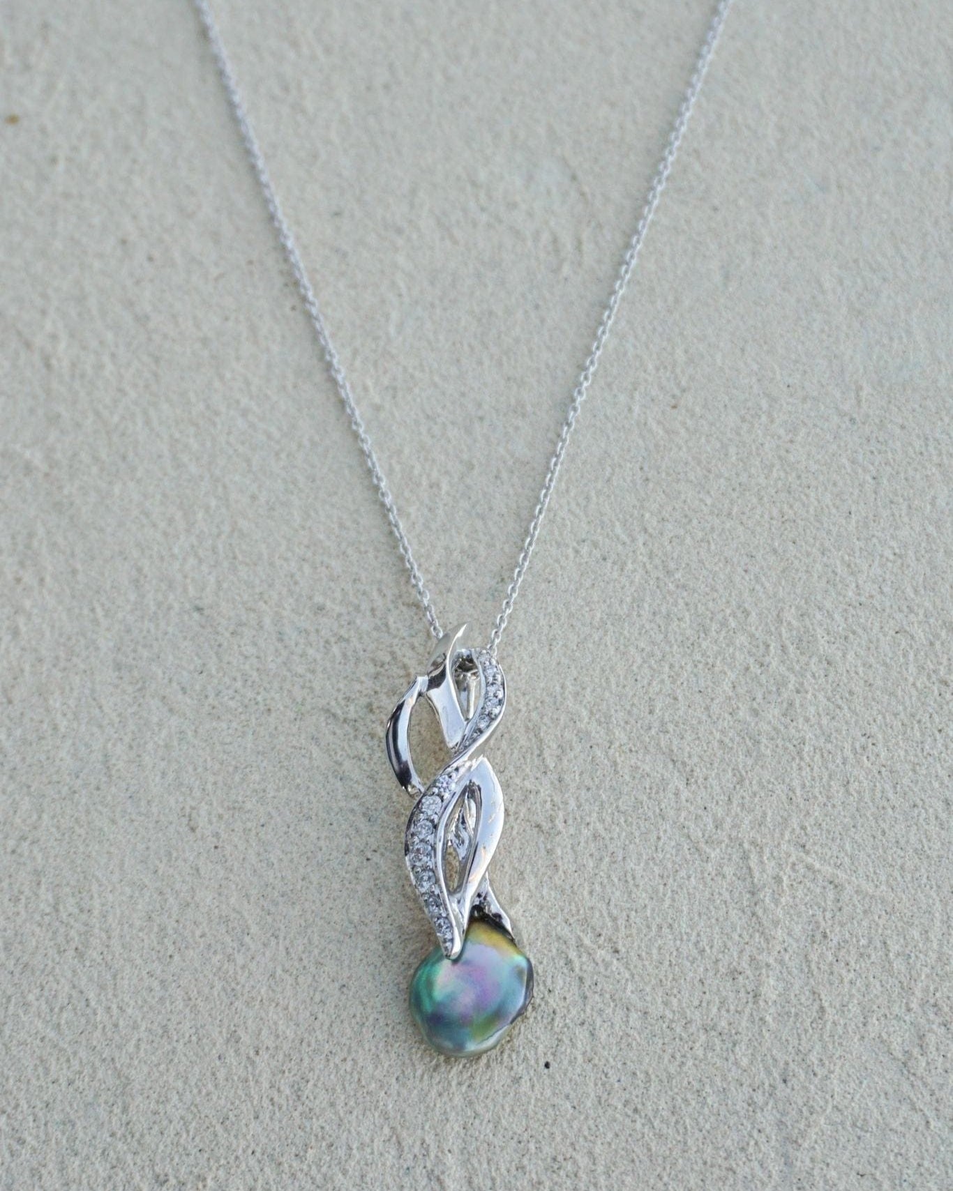 Abalone Pearl and Diamond Pendant Michiko Consignment