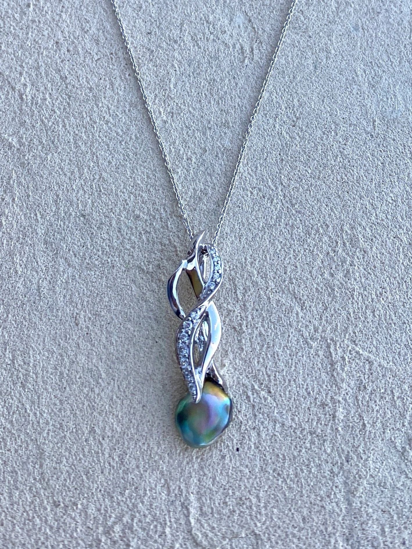 Abalone Pearl and Diamond Pendant Michiko Consignment
