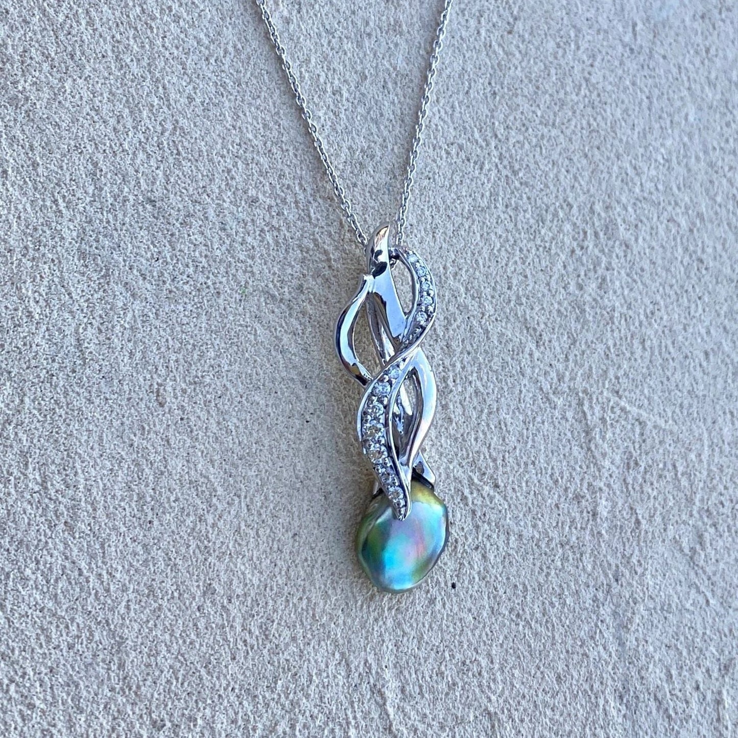 Abalone Pearl and Diamond Pendant Michiko Consignment