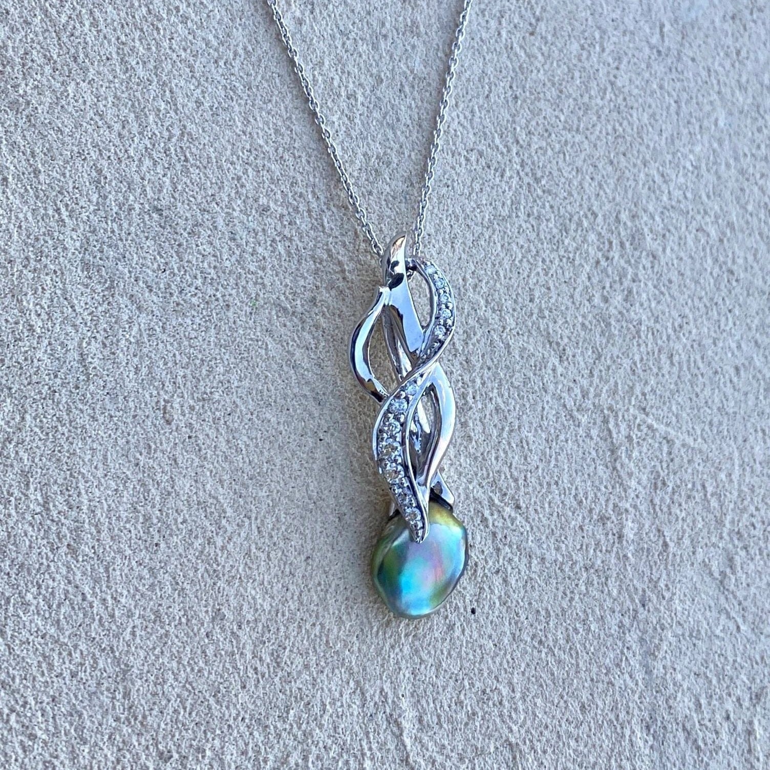 Abalone Pearl and Diamond Pendant Michiko Consignment