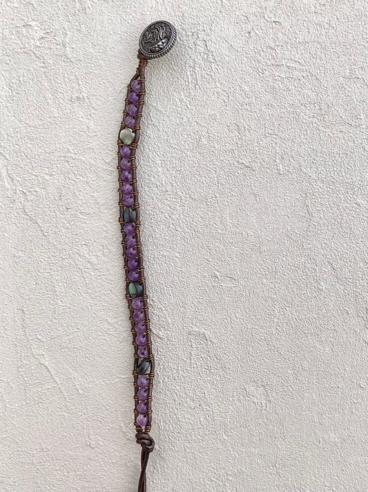 Abalone Shell and Stone Leather Wrap Bracelets Heidi Duran Inventory Abalone and Amethyst