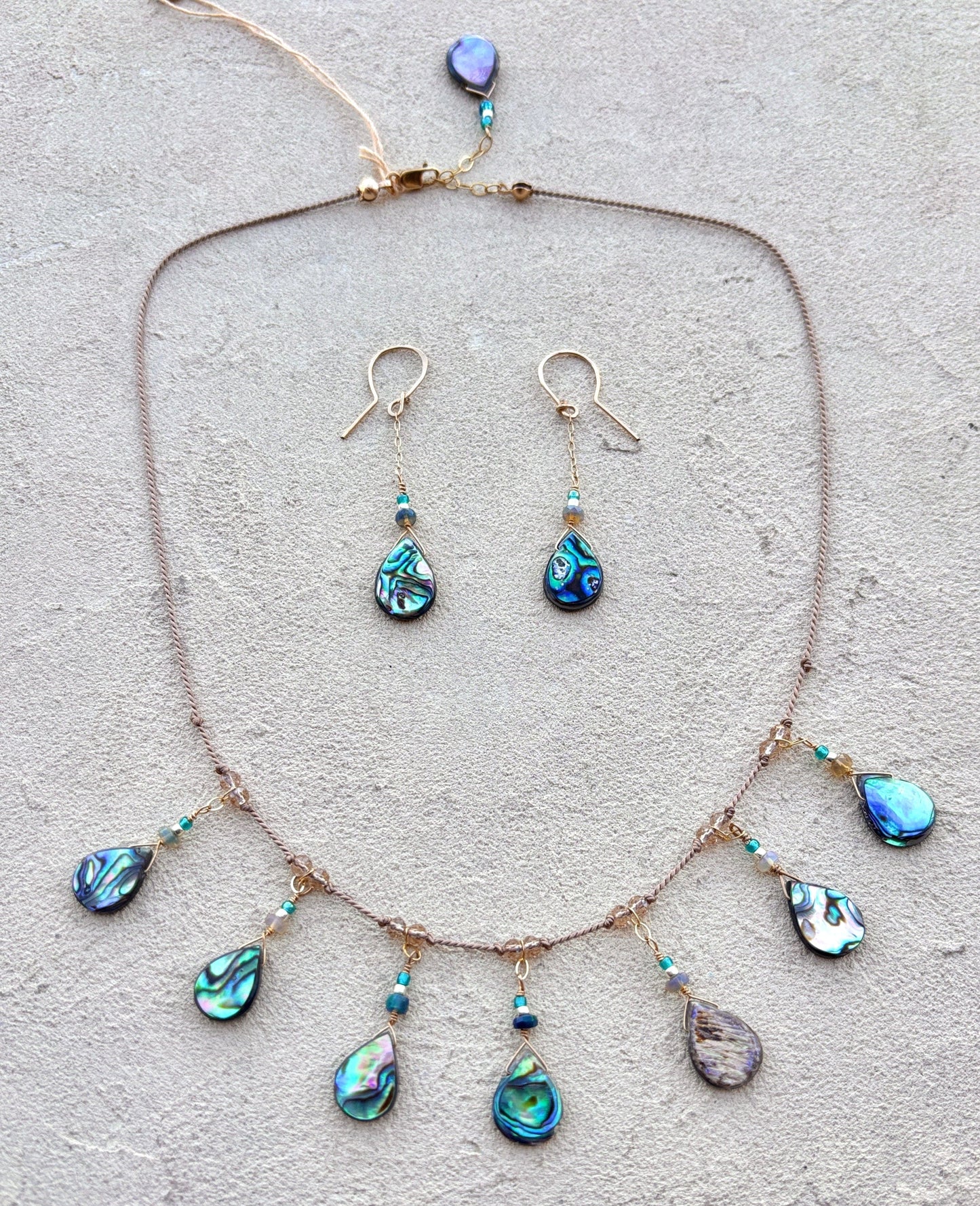 Abalone Shell with Black Opal Necklace + Earrings Elise Peters Consignment