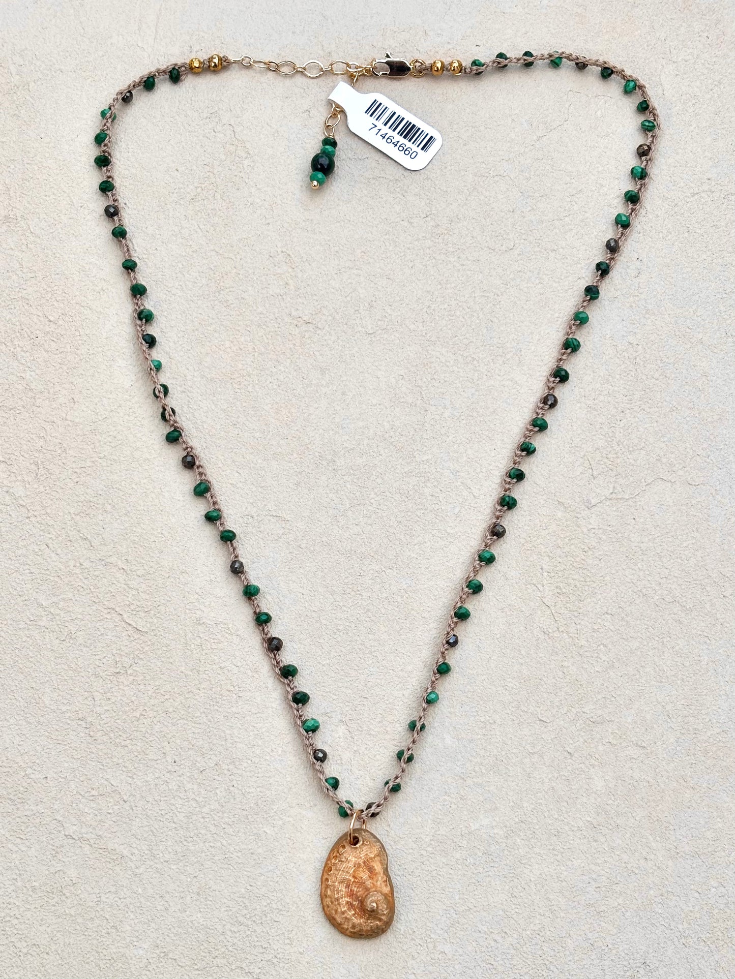 Abalone Shell Woven Necklace - Short Heidi Duran Inventory Tiny Faceted Malachite and Pyrite