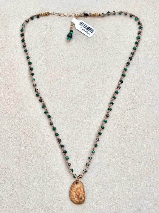 Abalone Shell Woven Necklace - Short Heidi Duran Inventory Tiny Faceted Malachite and Pyrite