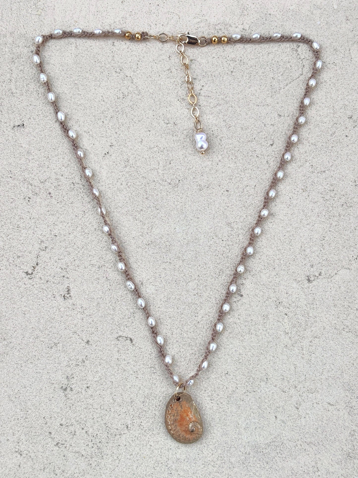 Abalone Shell Woven Necklace - Short Heidi Duran Inventory Tiny White Pearls