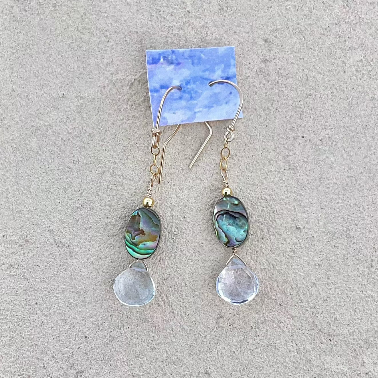 Aquamarine and Labradorite 14K GF Earrings Elise Peters Inventory Aquamarine and Abalone