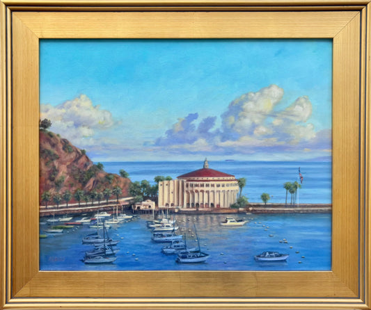 "Avalon Harbor" Original Oil Painting by Marion Marion Dies Consignment