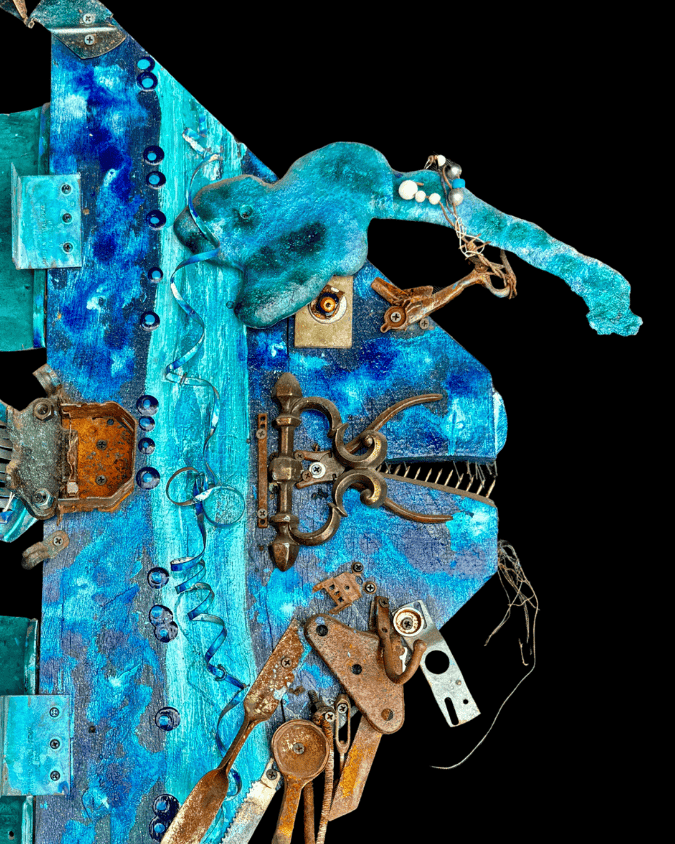 "Big Blue Angler Fish" XL Upcycled/Eco-Folk Art Rodrigo Consignment