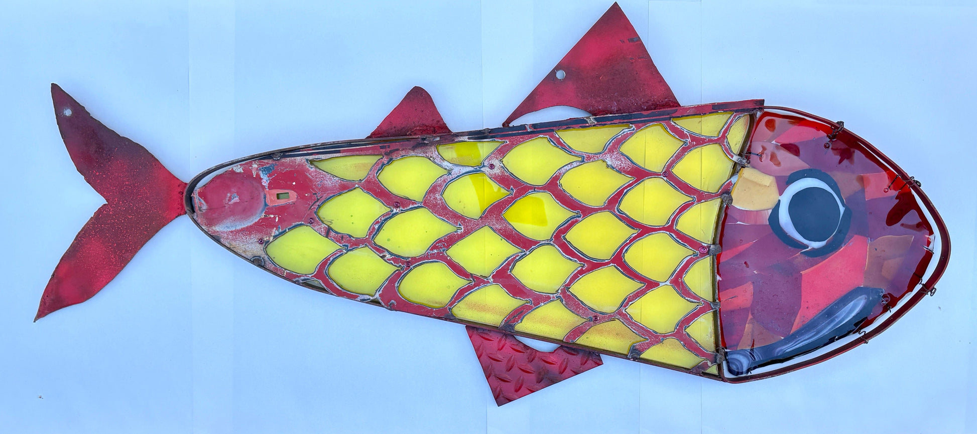 "Big Red Fish" Fused Glass with Steel Door Wired Glass Inventory