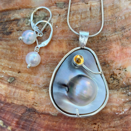 Blister Pearl Necklace and Pearl Earrings - SET Amy Jahn Consignment Triangle - Citrine (20" chain)
