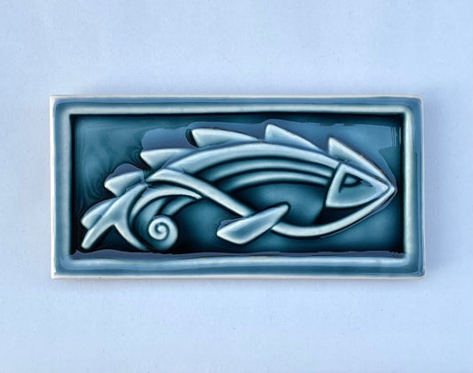Blue Porcelain Fish Tiles Lynne M. Inventory SMALL : 3.75" X 7.5"