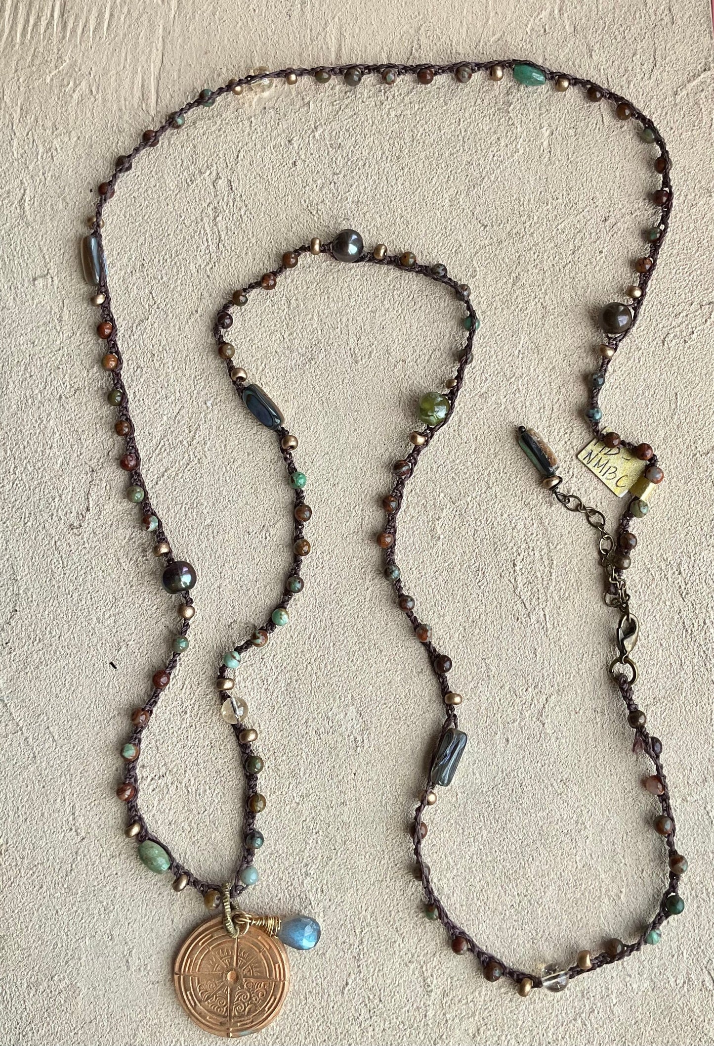Bronze Pendant with Semi-Precious Stone (Assortment) Heidi Duran Inventory Compass : Jasper & Abalone shells