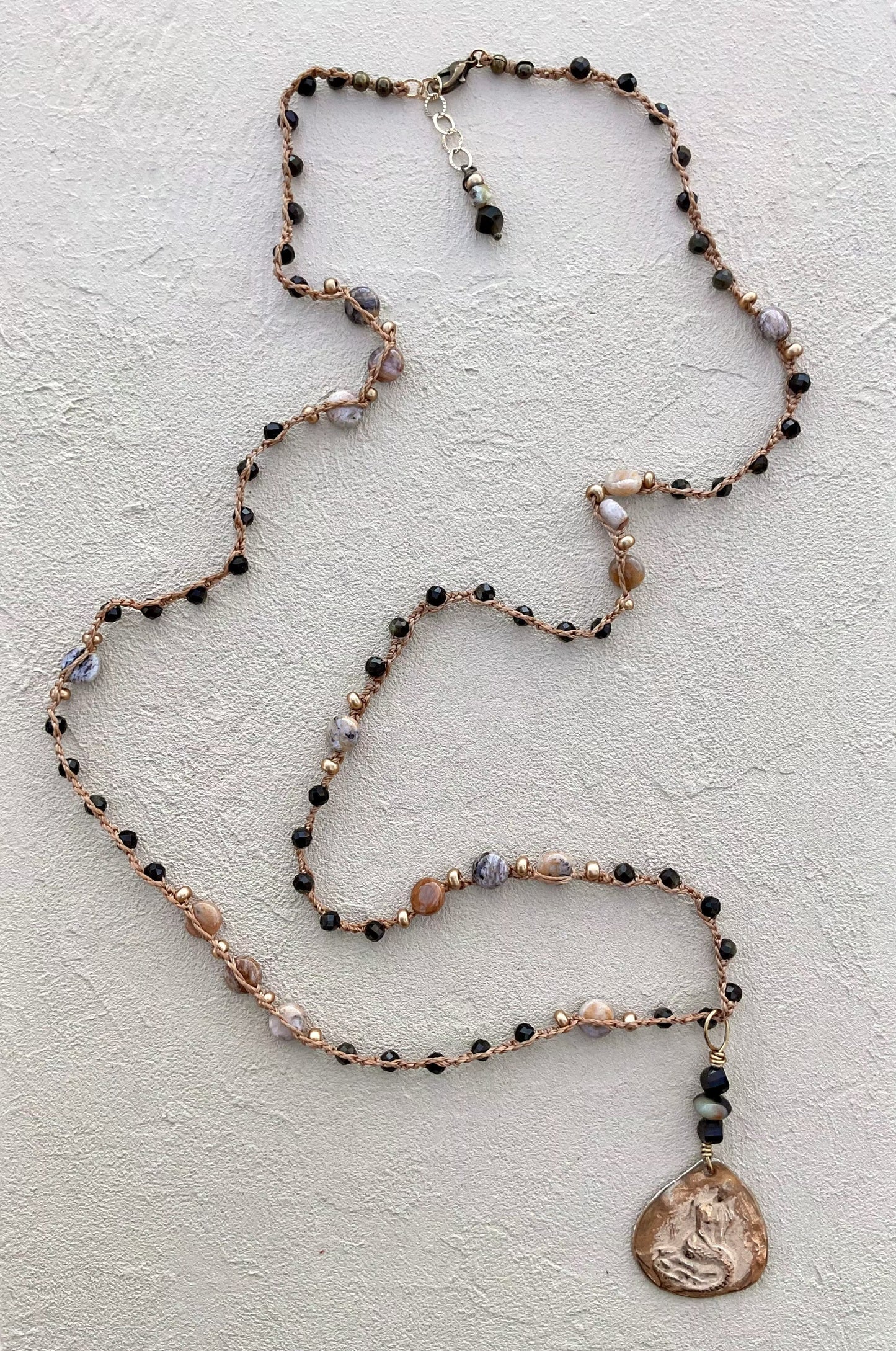 Bronze Pendant with Semi-Precious Stone (Assortment) Heidi Duran Inventory Seated Mermaid : Onyx and Jasper (34"-35")