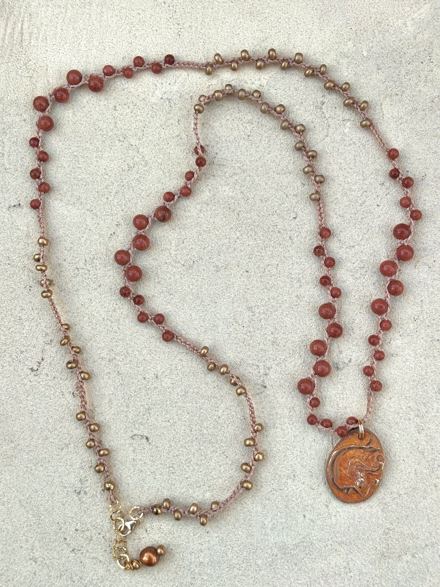 Bronze Pendant with Semi-Precious Stone (Assortment) Heidi Duran Inventory Swimming Mermaid : Goldstone & gold beads (34")