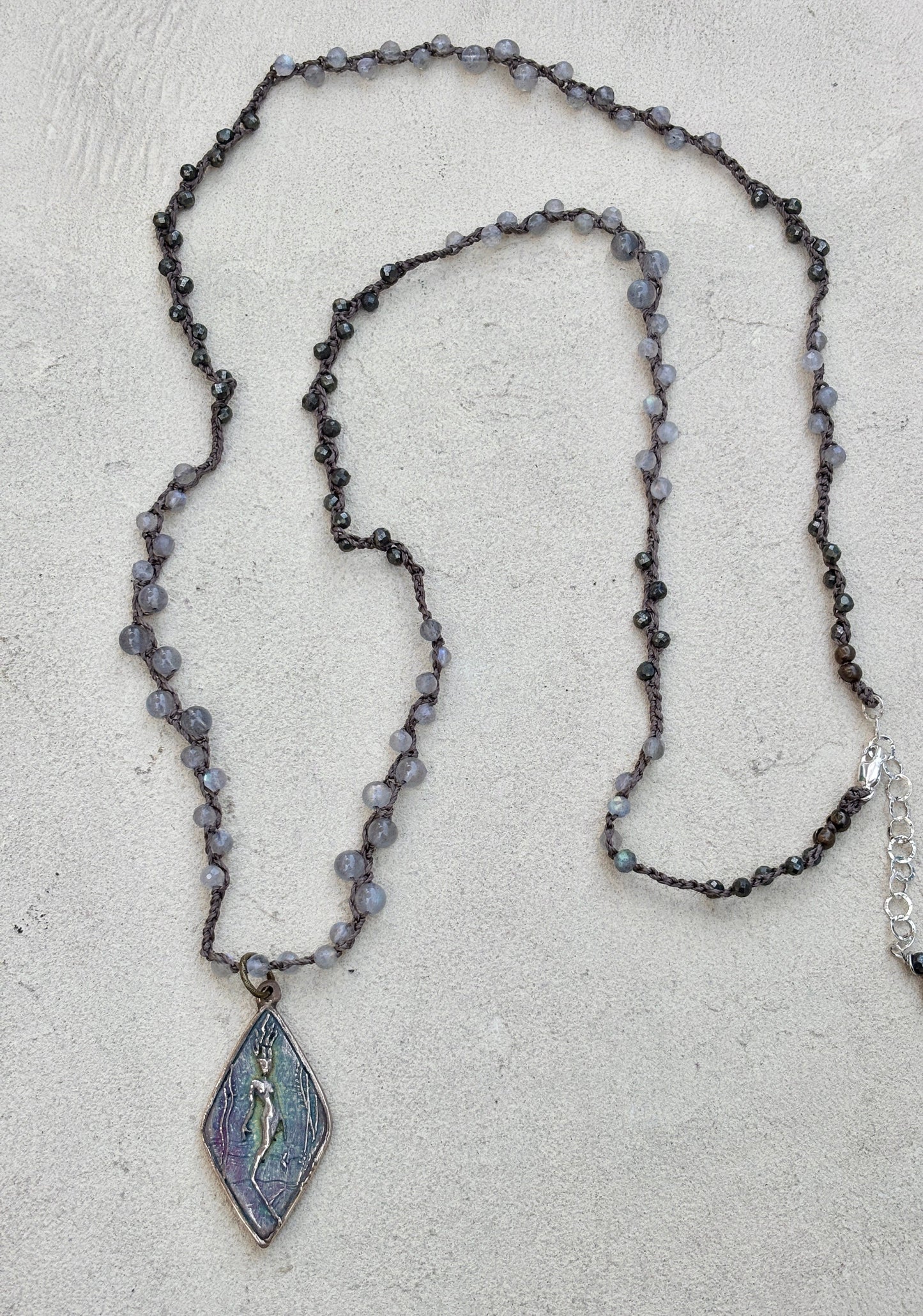 Casino Mermaid Necklace with Semi-Precious Stones Heidi Duran Inventory Labradorite and Gray Crystal Beads