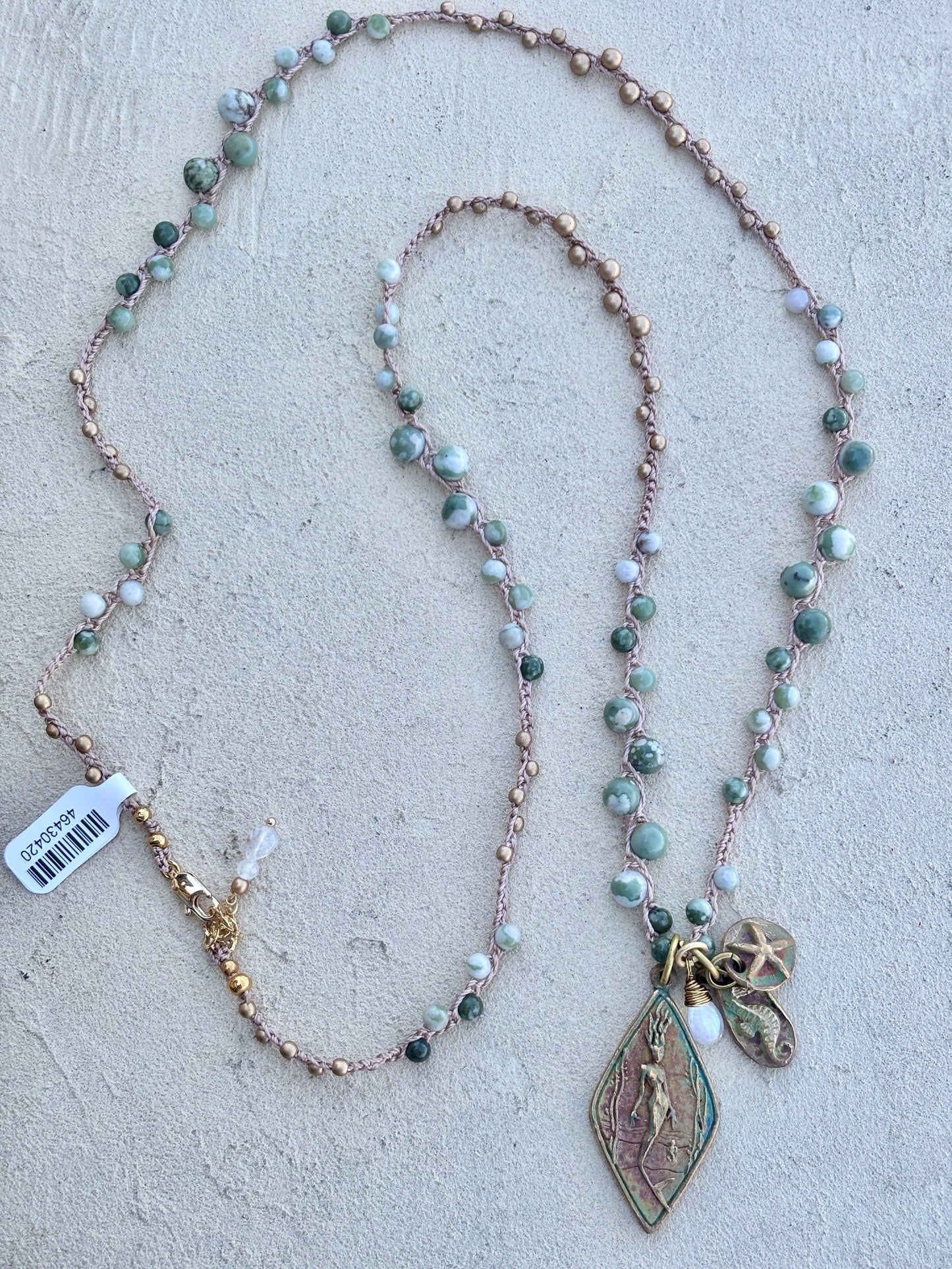 Casino Mermaid Necklace with Semi-Precious Stones Heidi Duran Inventory Sage Green Jasper and gold beads