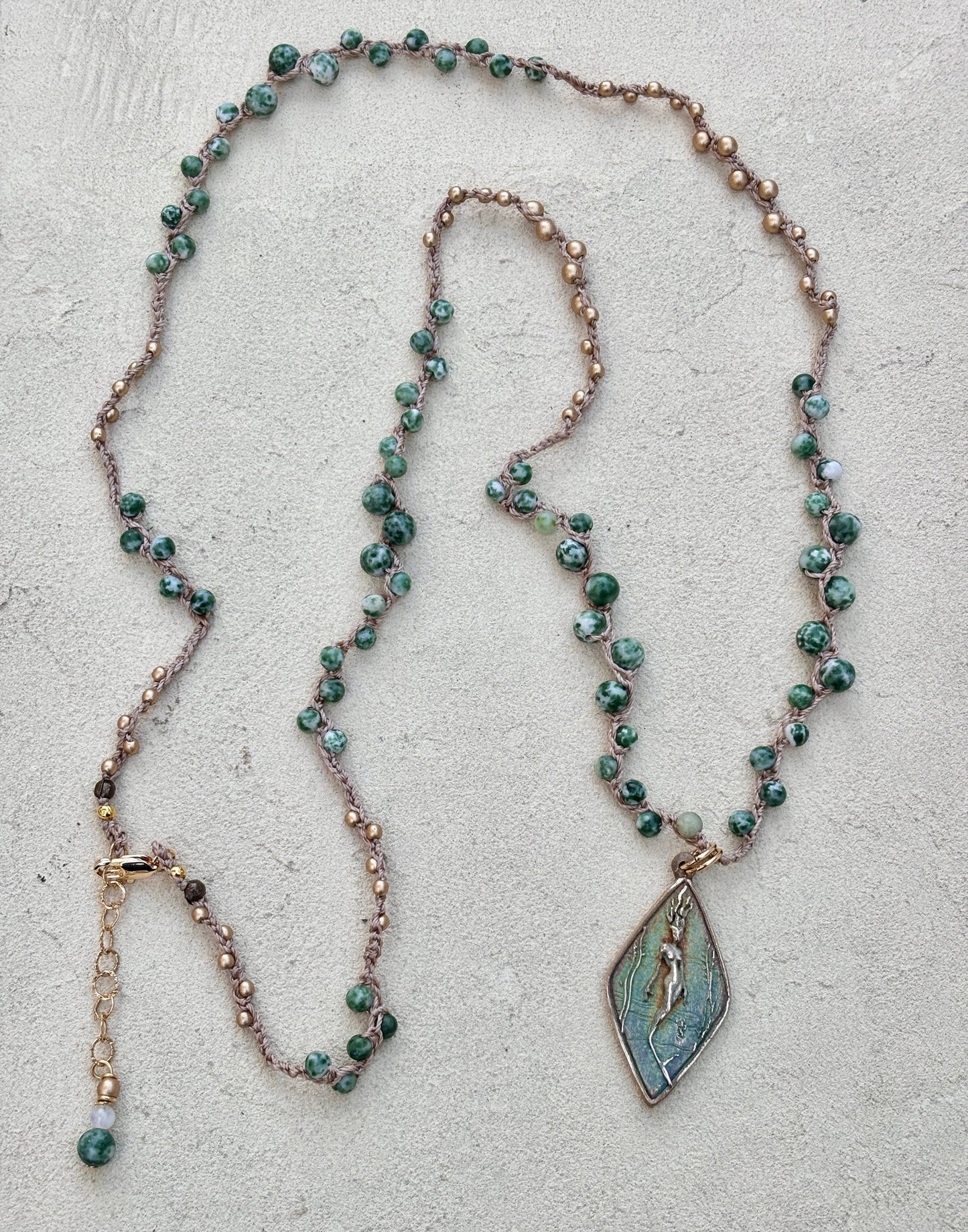 Casino Mermaid Necklace with Semi-Precious Stones Heidi Duran Inventory Spotted Jasper and Gold Beads