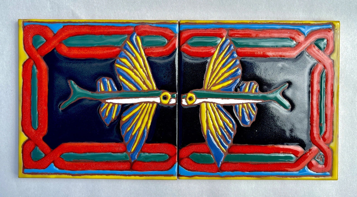 Catalina Island Flying Fish Tile Chris R Consignment 12" x 6" with Black Background