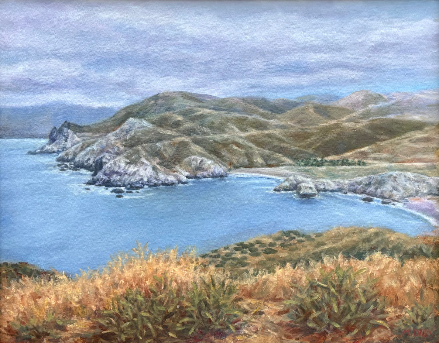 "Catalina Outlook : Shark Harbor" Original Oil Painting Marion Dies Consignment