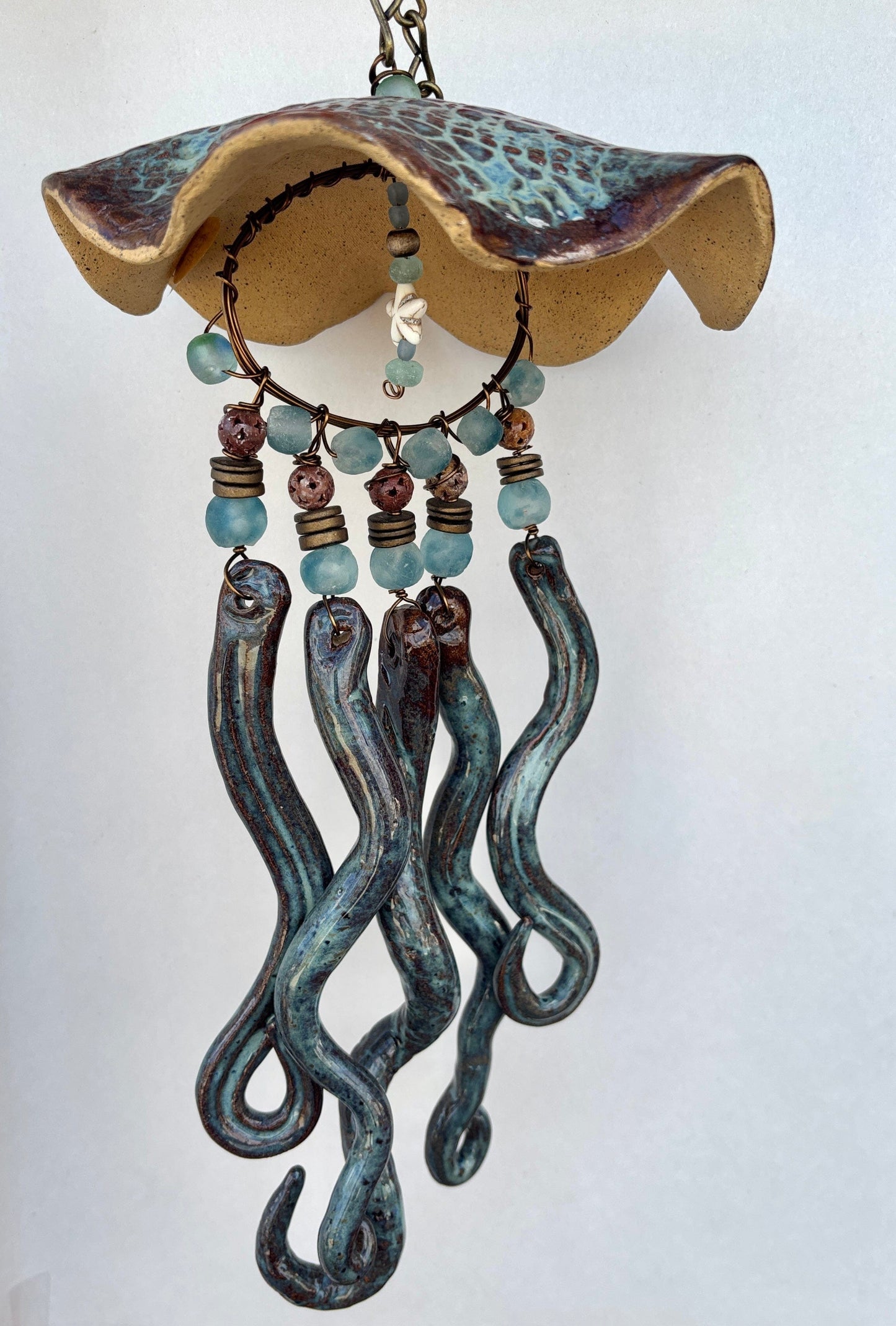 Ceramic Jellyfish Heidi Duran Consignment XL : Burnt Umber w/Blue tones (9" x 15")
