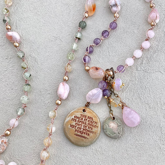 "Compass" Bronze Pendant on Woven Beaded Necklaces Heidi Duran Inventory