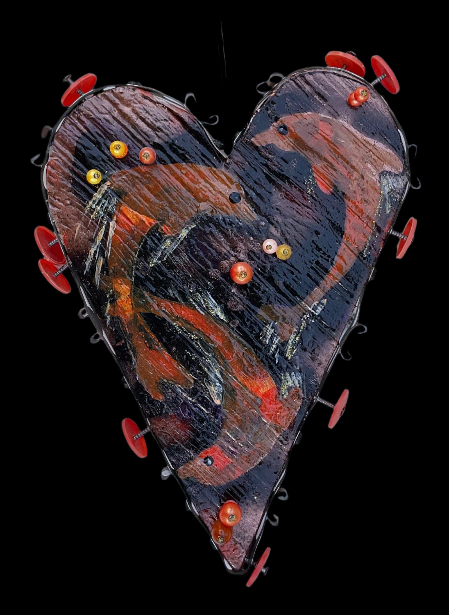 "Corazoncitos" - Folk Art by Rodrigo Rodrigo Consignment 4. Black and Orange Dolphins