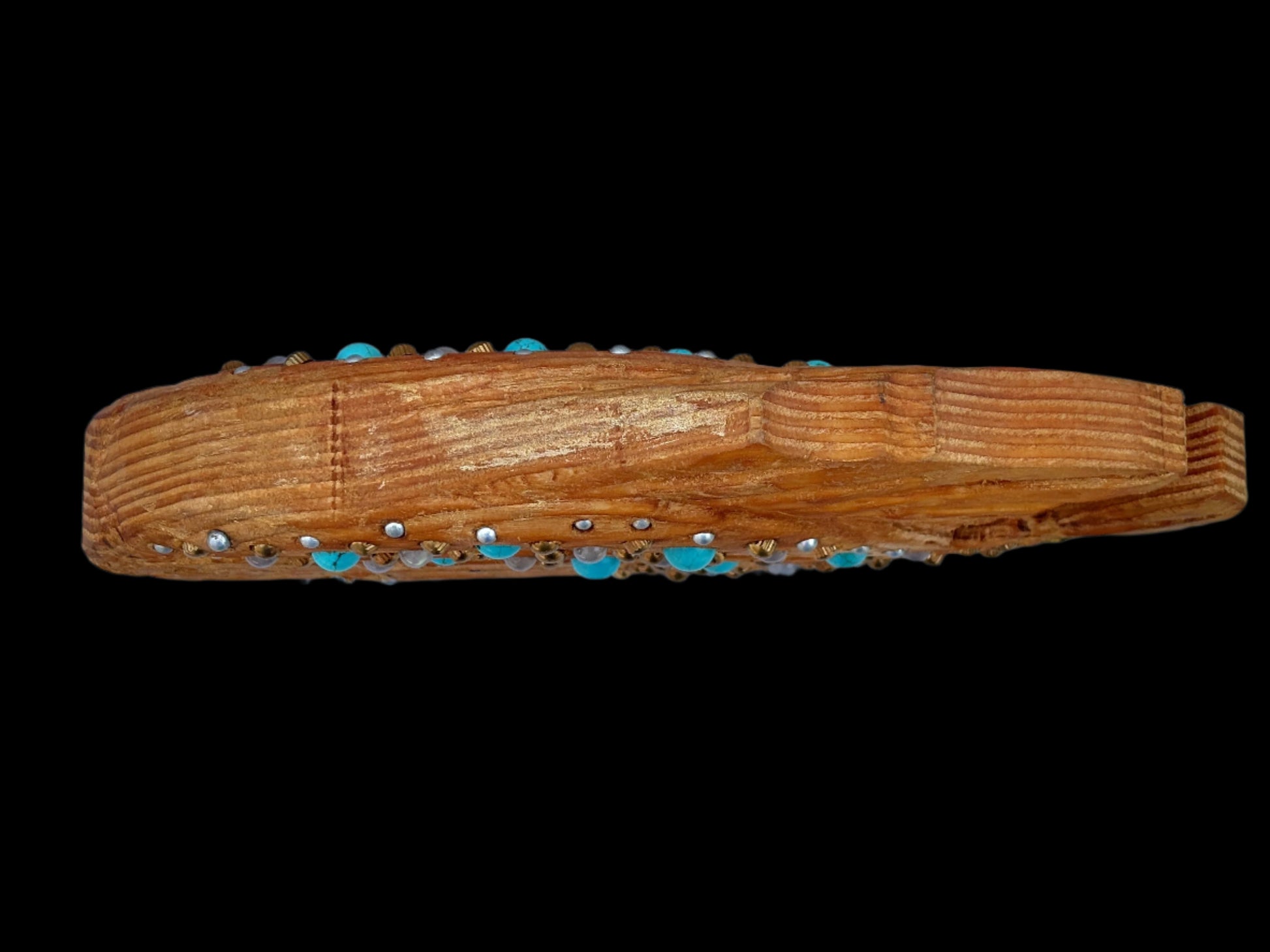 Double-sided Wooden Fish with Precious Stone Beads Daniel Floyd Consignment