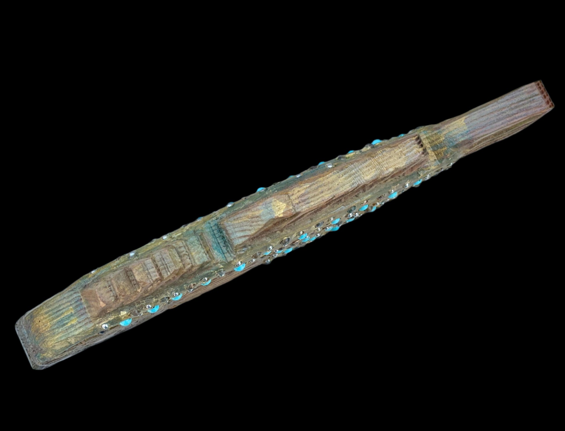 Double-sided Wooden Fish with Precious Stone Beads Daniel Floyd Consignment