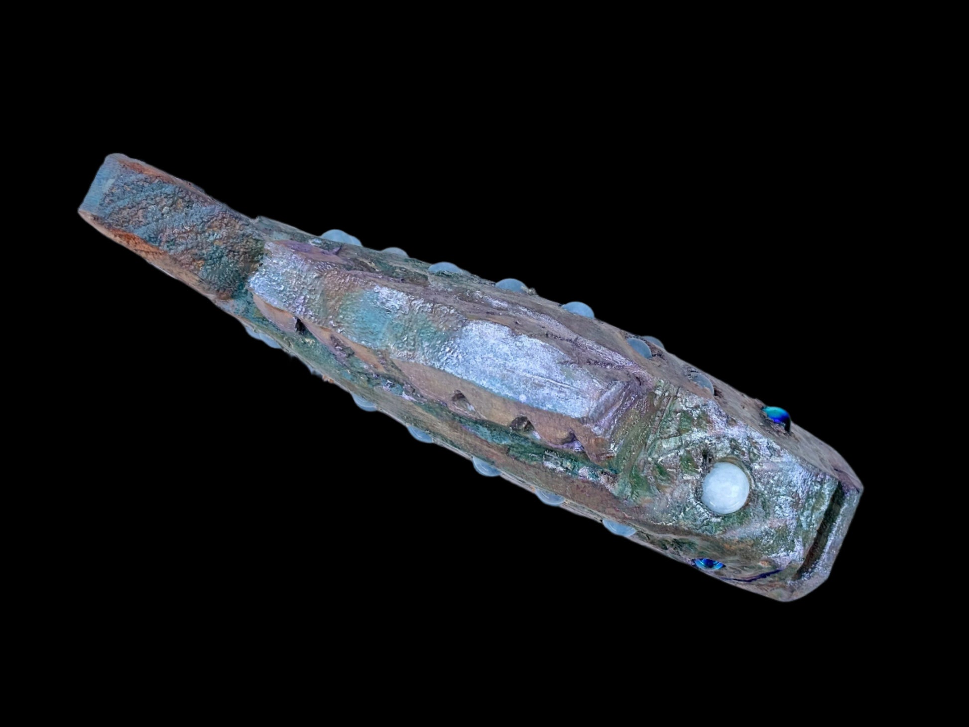 Double-sided Wooden Fish with Precious Stone Beads Daniel Floyd Consignment
