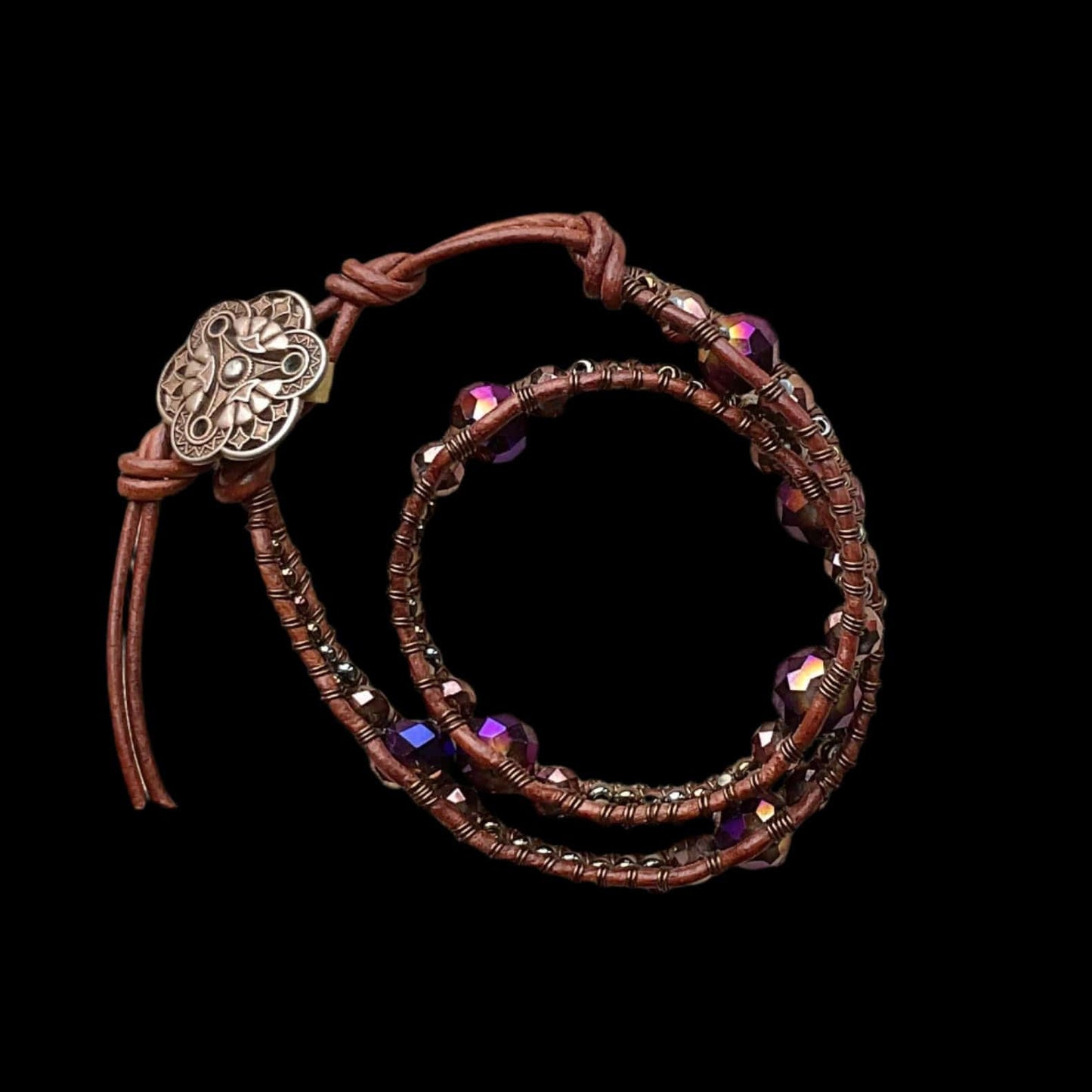 Double Wrap Leather Bracelet/Choker Precious Stone Heidi Duran Inventory Purple Swarovski