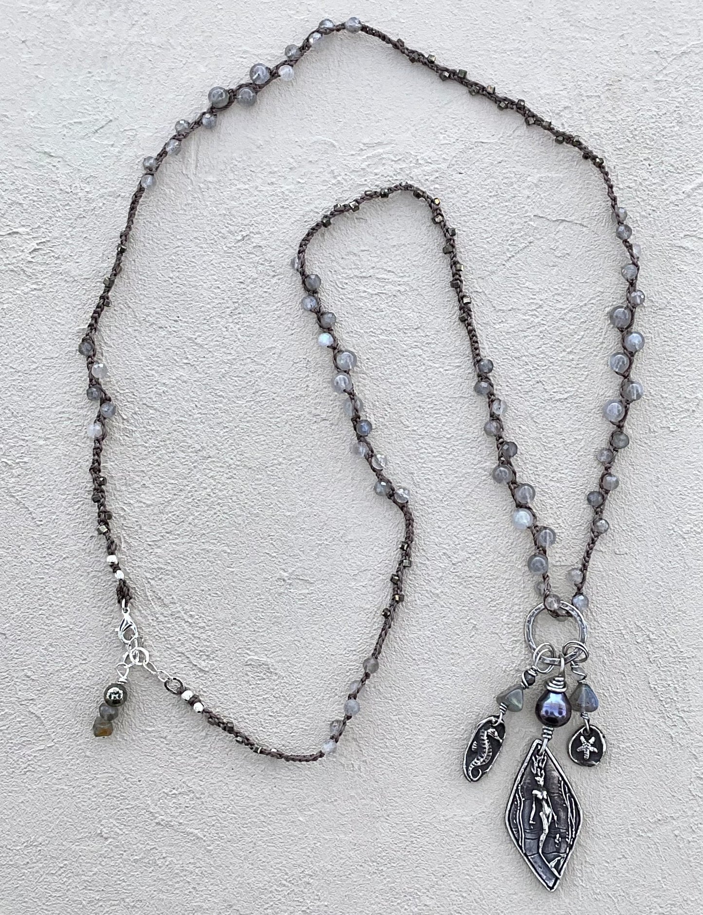 Fine Silver Casino Mermaid Pendant on Beaded Necklace Heidi Duran Inventory