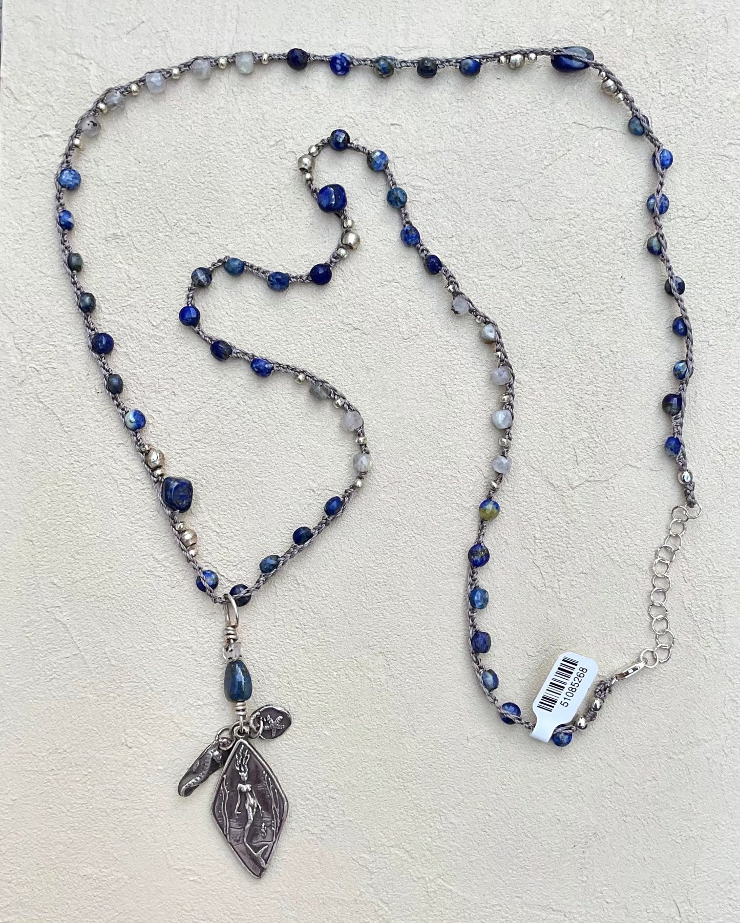 Fine Silver Casino Mermaid Pendant on Beaded Necklace Heidi Duran Inventory Lapis and Labradorite