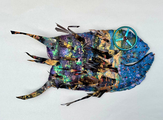 Fish Hand-Planes Upcycled/Eco-Folk Art Rodrigo Consignment Iridescent Purple-Blue : 16" x 10" x 3"