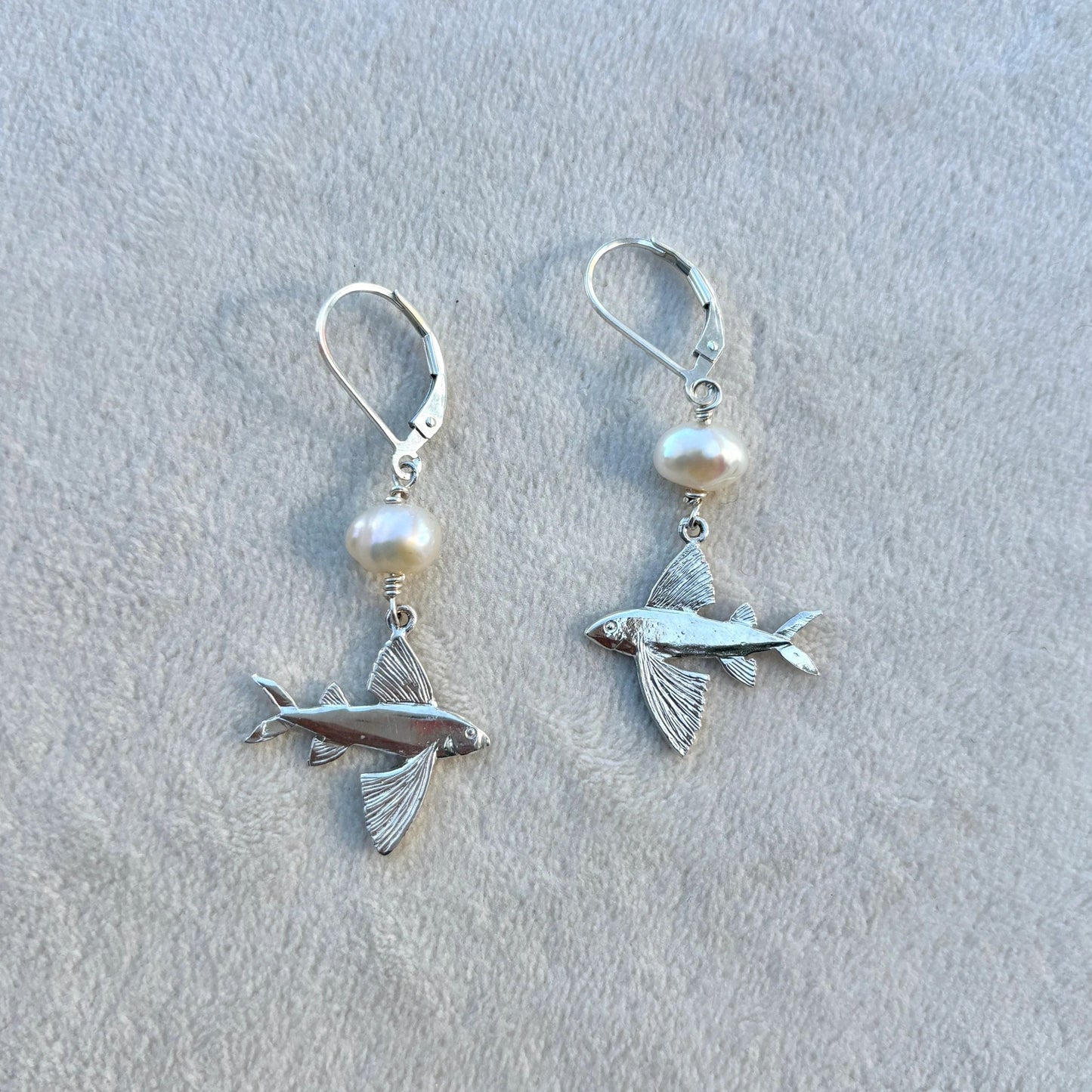 Flying Fish Earrings Michiko Consignment Fresh Water Pearl
