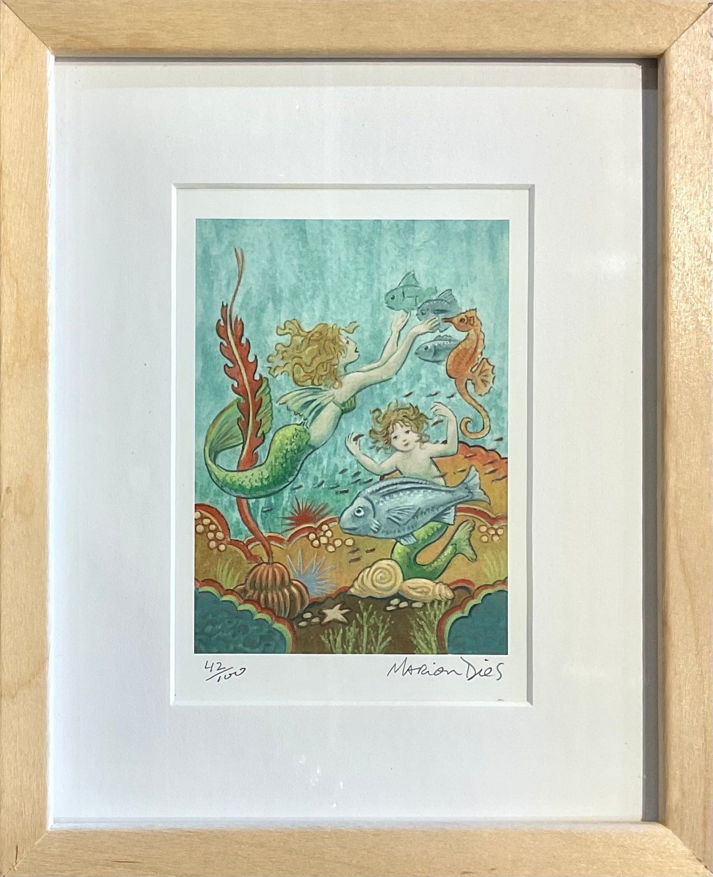 Framed Mermaid Giclee Print (4 piece series) Marion Dies Consignment "Mermaid Babies"