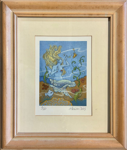 Framed Mermaid Giclee Print (4 piece series) Marion Dies Consignment "Seated Mermaid" (blue)