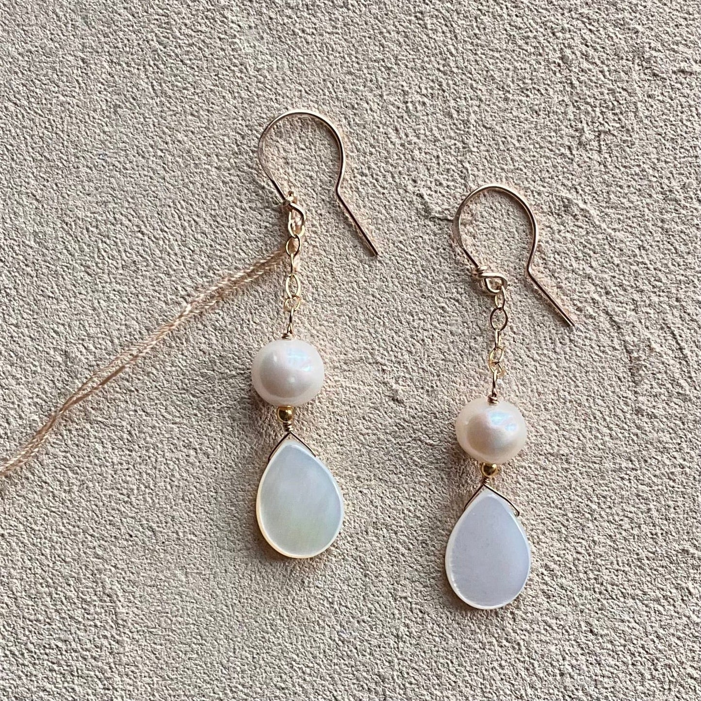 Fresh Water Pearls with Semi-Precious Stone Earrings Elise Peters Consignment 2.25" Mother of Pearl and Fresh Water Pearls
