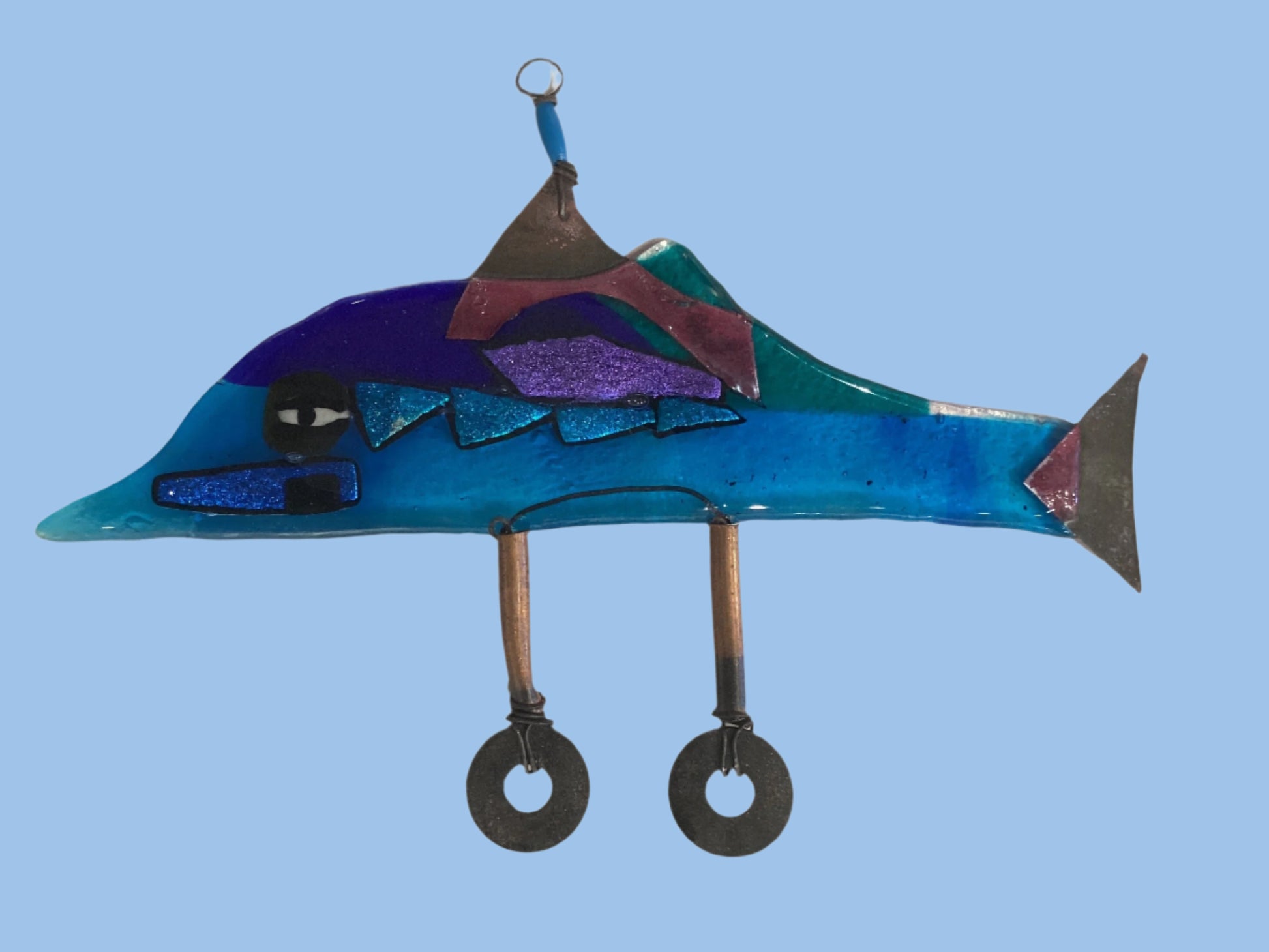 Fused Glass "Dolphin On Wheels" Wired Glass Inventory