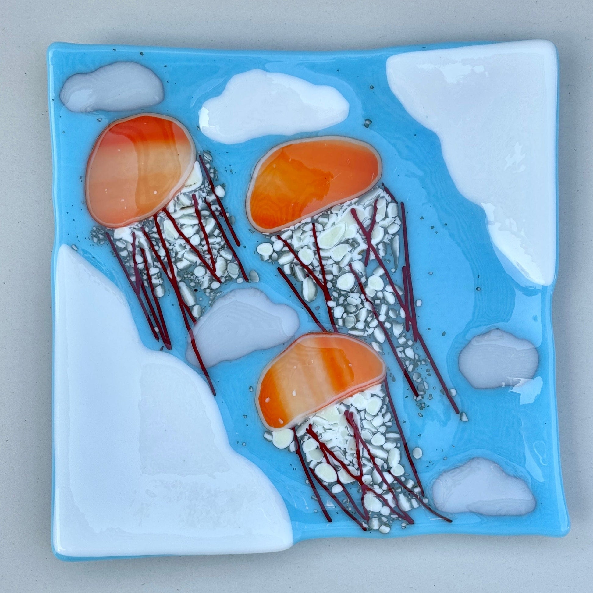 Fused Glass Octopus/Jellyfish Plates Yen Joy Consignment