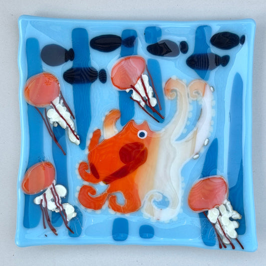 Fused Glass Octopus/Jellyfish Plates Yen Joy Consignment Octopus/4 Jellies