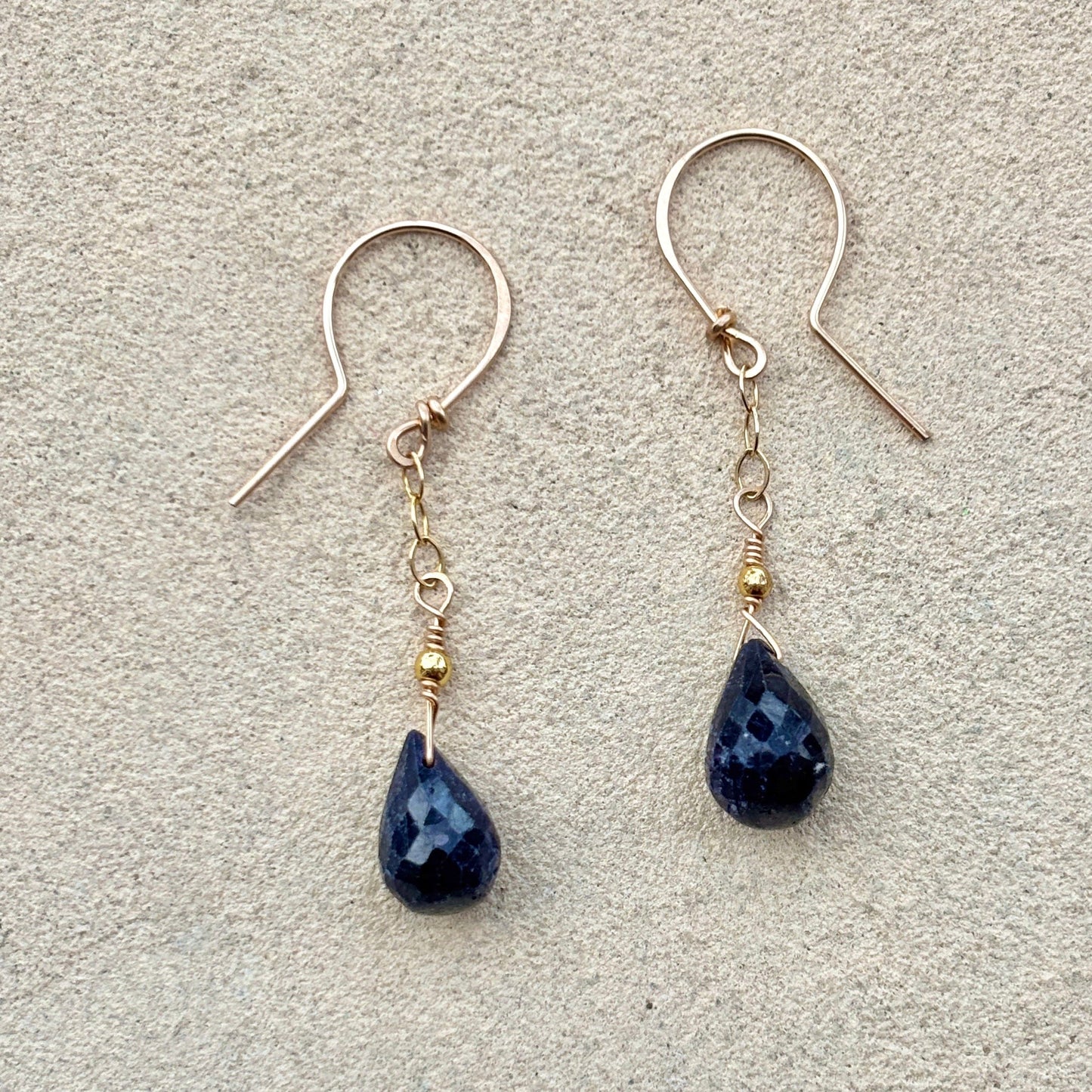 Garnet & Sapphire Precious Stone Earrings Elise Peters Inventory 1.75" Faceted Sapphires