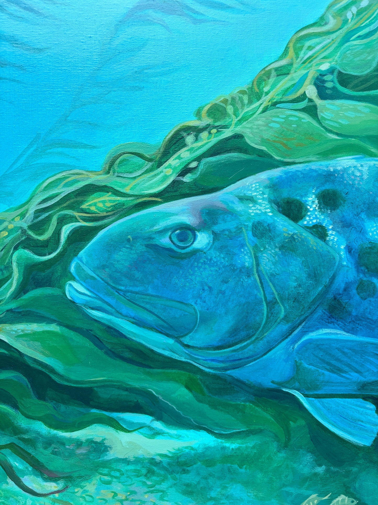 "Giant Black Seabass" Original Acrylic Painting on Canvas Stephen Holman Consignment