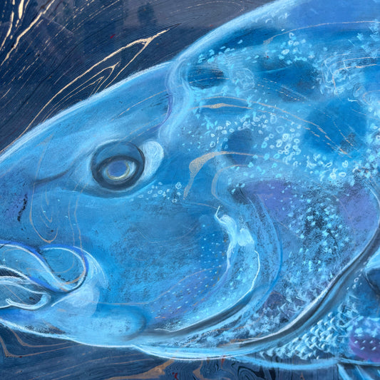 "Giant Black Seabass" Original Pastel Drawing on Paper - Framed Stephen Holman Consignment