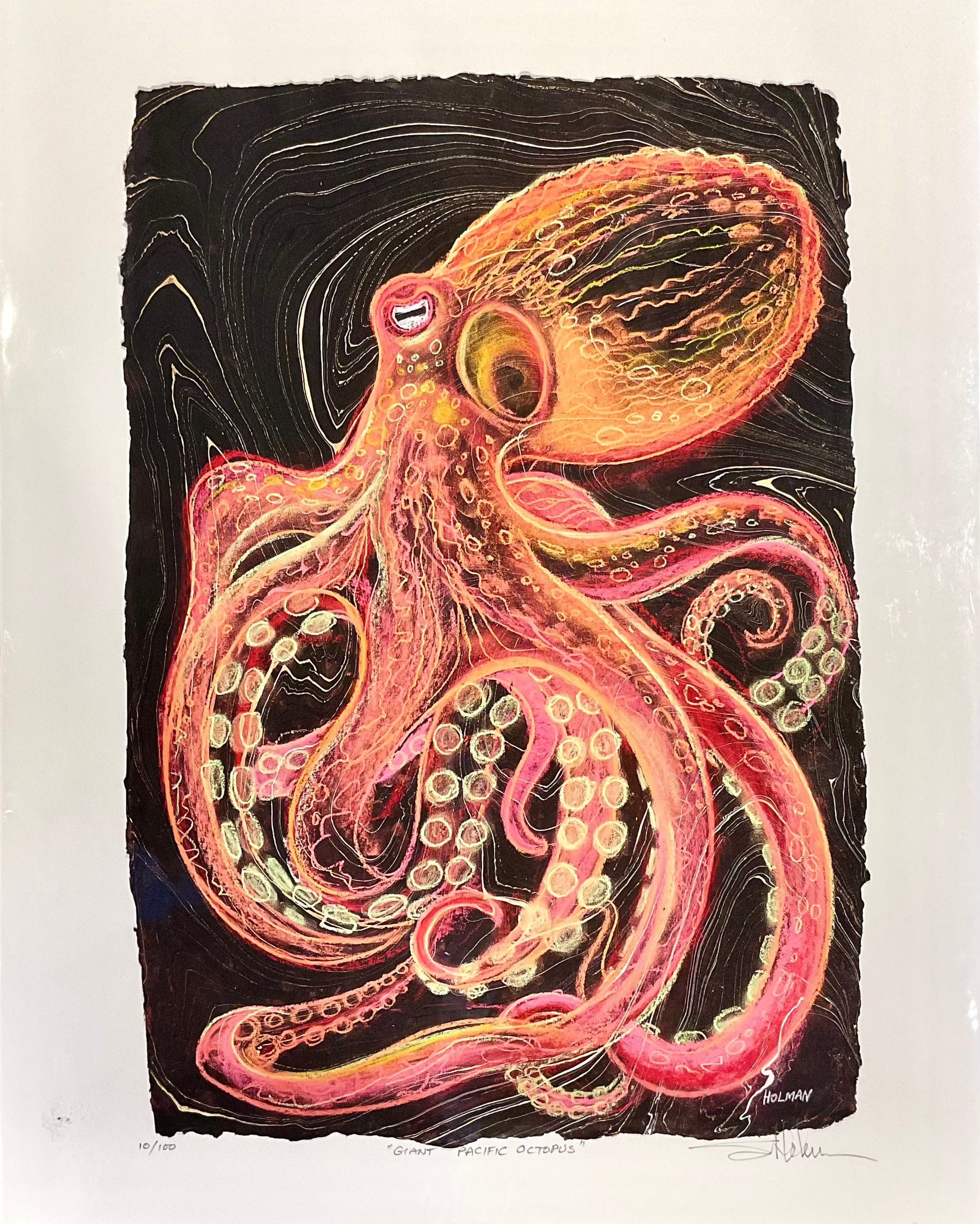 "Giant Pacific Octopus" Giclee Print in Red Stephen Holman Consignment
